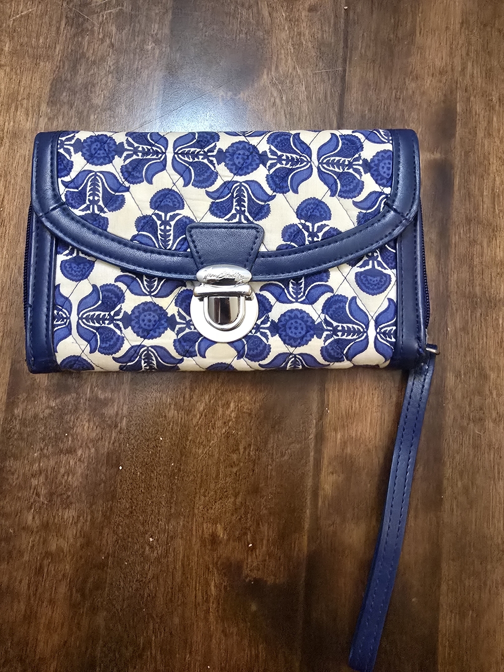 Vera Bradley Navy and Cream Floral Wristlet Wallet